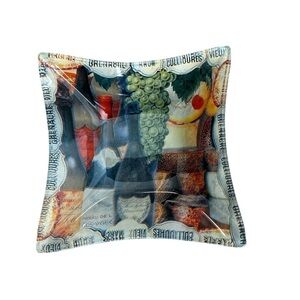 Annie Modica Vintage Glass Trinket Tray With Gold Foil Wine Grapes French